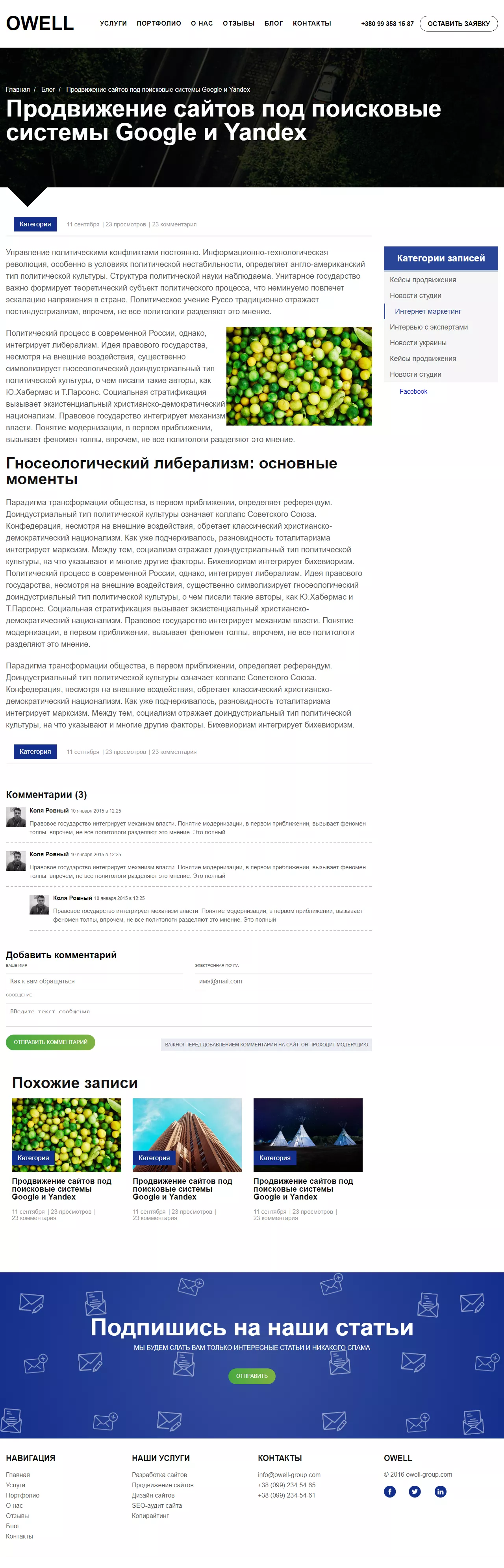 owell site blog-item page preview