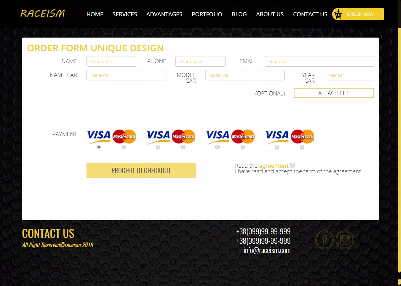 raceism site order-form-browse-design page preview